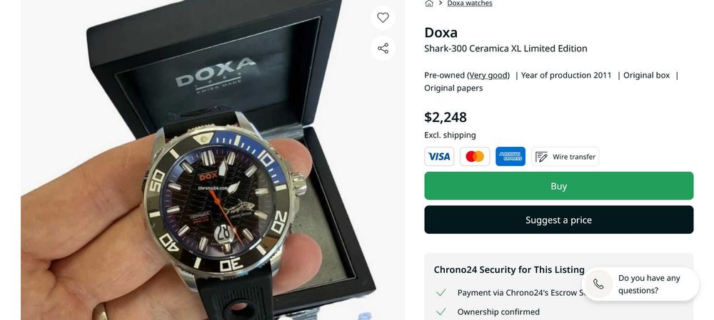 Doxa Shark Ceramica XL Limited Edition nr.600/2000 Nou cu Documente