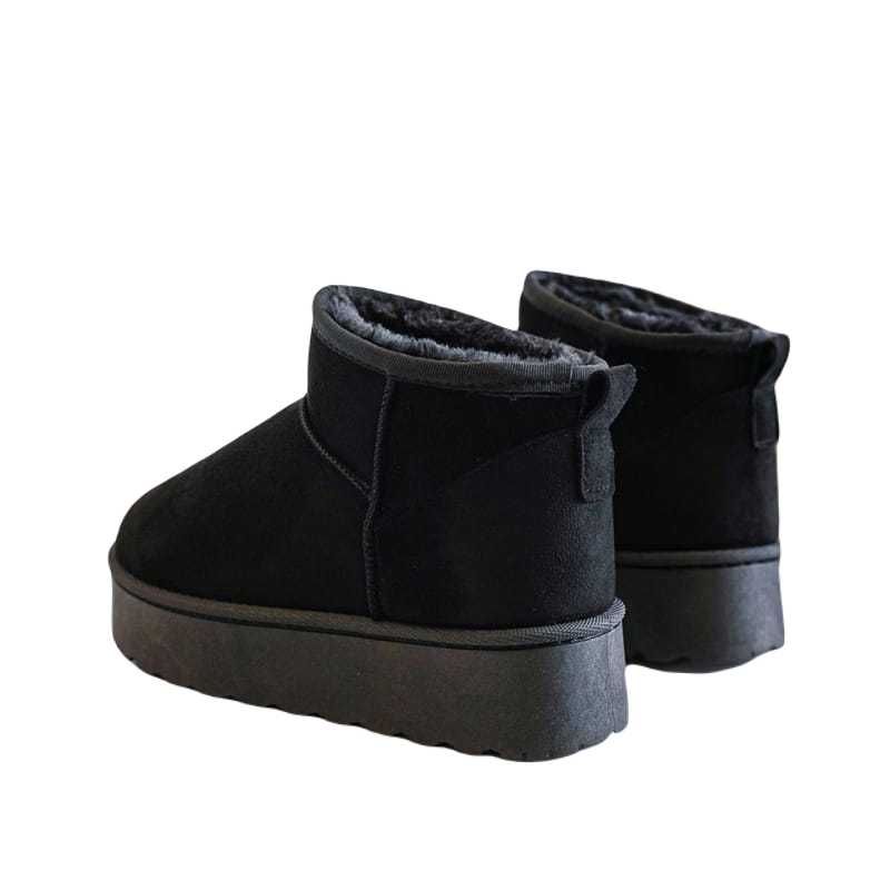 Cizme scurte tip UGG, imblanite, Negru