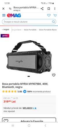 Boxa portabila MYRIA MY9079BK, 40W Bluetooth negru