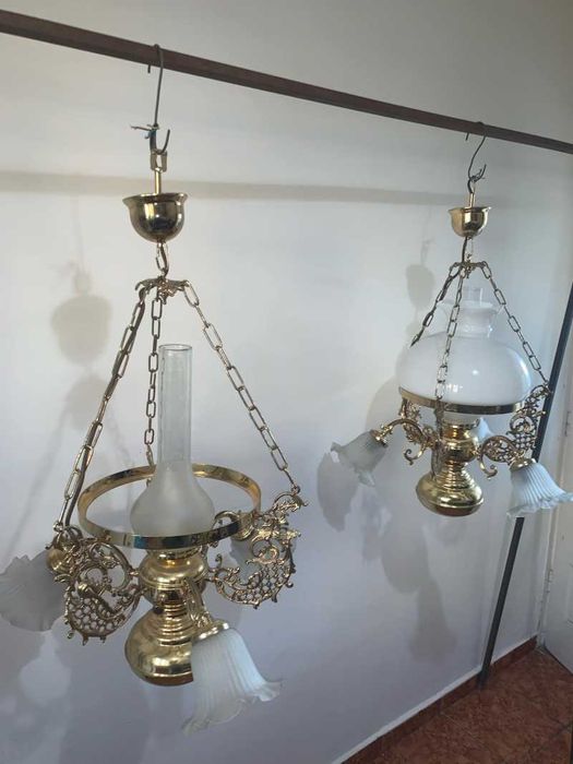 Candelabru din alama si brate din bronz cu cinci becuri