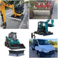 Inchiriez miniexcavator cu picon cilindru compactor si bobcat