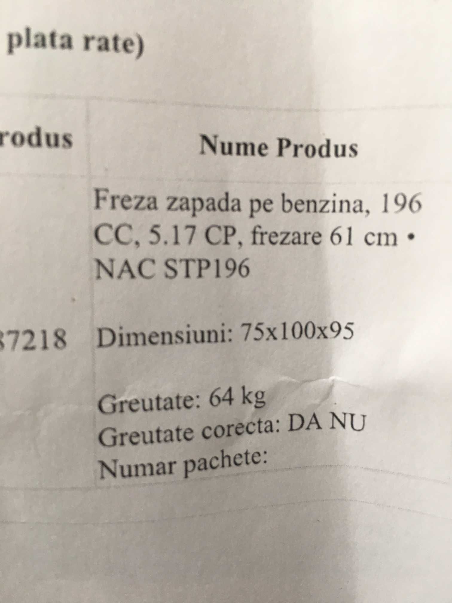 Freza zapada NAC Model STP1965,17 CP Capacitate cilindrica 196 CC