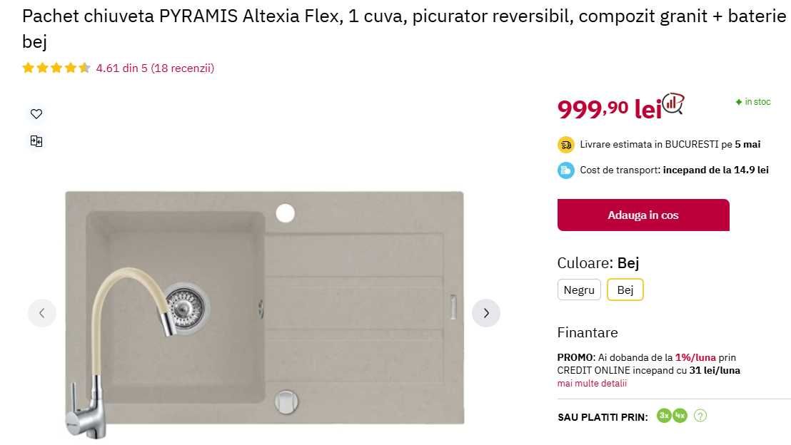Chiuvetă Pyramis Altexia Flex – Chiuvetă + baterie