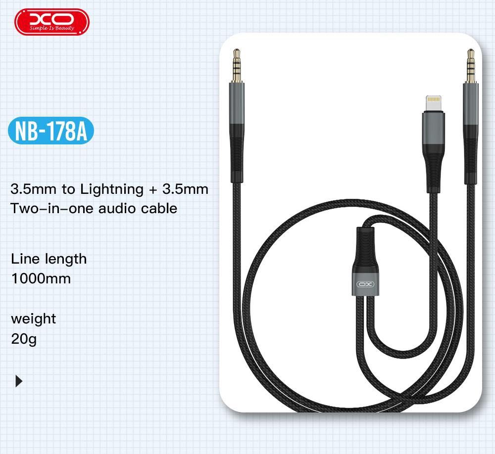 Преходник от 3.5mm към Lightning + 3.5mm/от 3.5mm към Type-C + 3.5m,XO