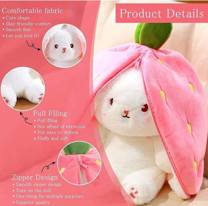 Iepuraș de plush Căpșună 2 în 1 cadou