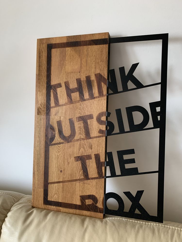 Tablou decorativ lemn + metal Think Outside The Box