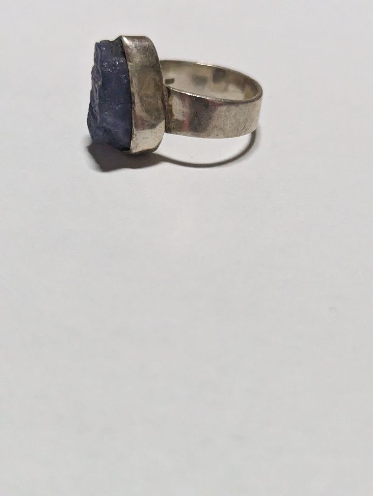 Vand inel din argint cu piatra bruta,bleu, Druzy