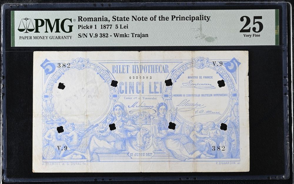 Bilet hypothecar 5 lei 1877 gradat PMG 25
