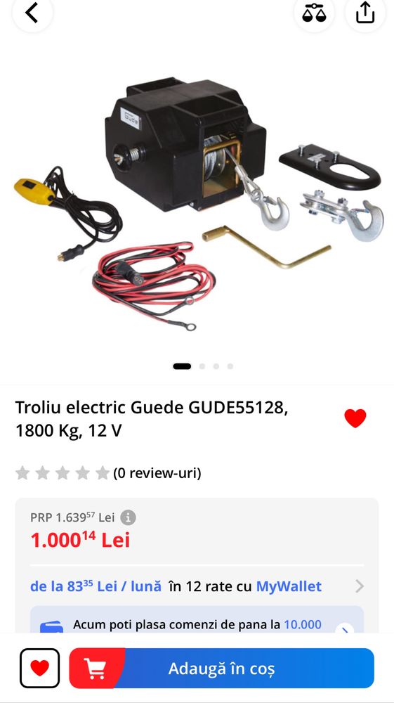 Troliu portabil electric Guede GUDE55128, 1800 Kg, 12 V