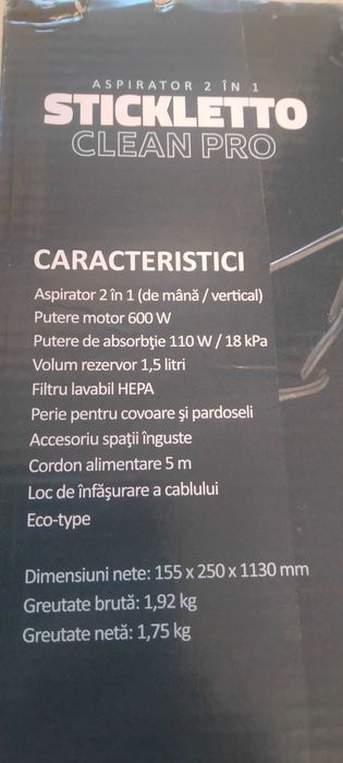 Aspirator Samus 2in1 Stickletto Clean Pro 600W 1.5L Filtru lavabil Hep