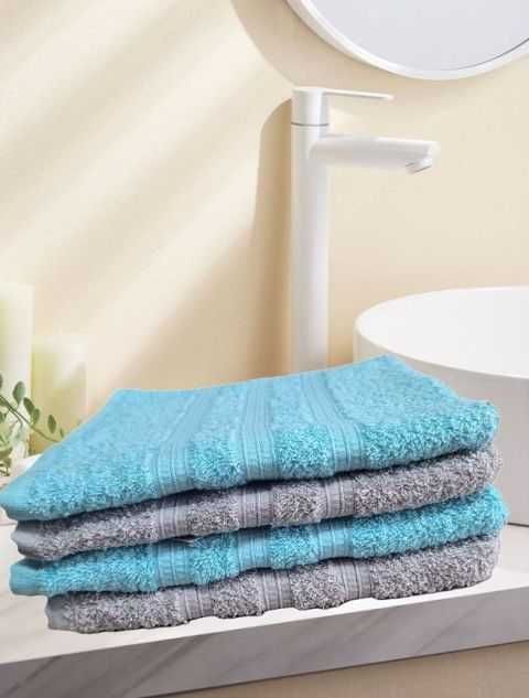 Set 4 prosoape medii de baie, 2buc bleu + 2buc gri, Bumbac Organic