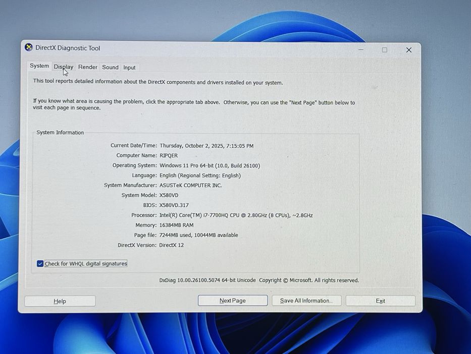 A SUS VivoBook PRO 15 X580VD i7-7700HQ 16 GB ram GeForce GTX 1080 2GB