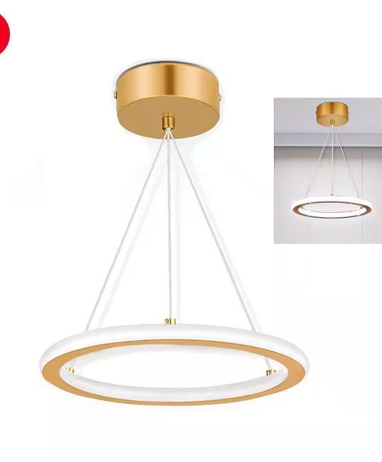Plafoniera modernă cu LED 16W, candelabru rotund suspendat auriu Ø23cm