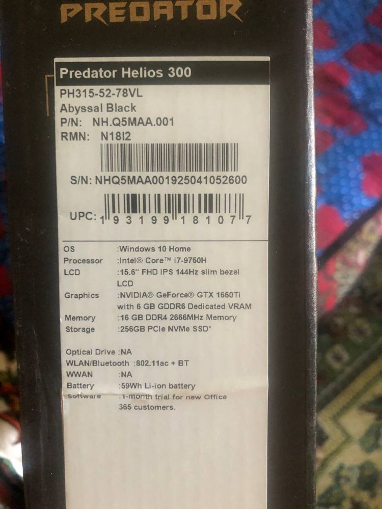 Acer Predator Helios 300  мощный игровой ноут