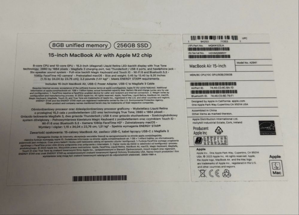 KATO HOB 15" 256GB MacBook Air M2 8GB Гаранция Technopolis 2026 г.