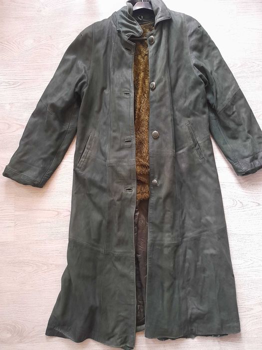 Зелено палто естествена кожа