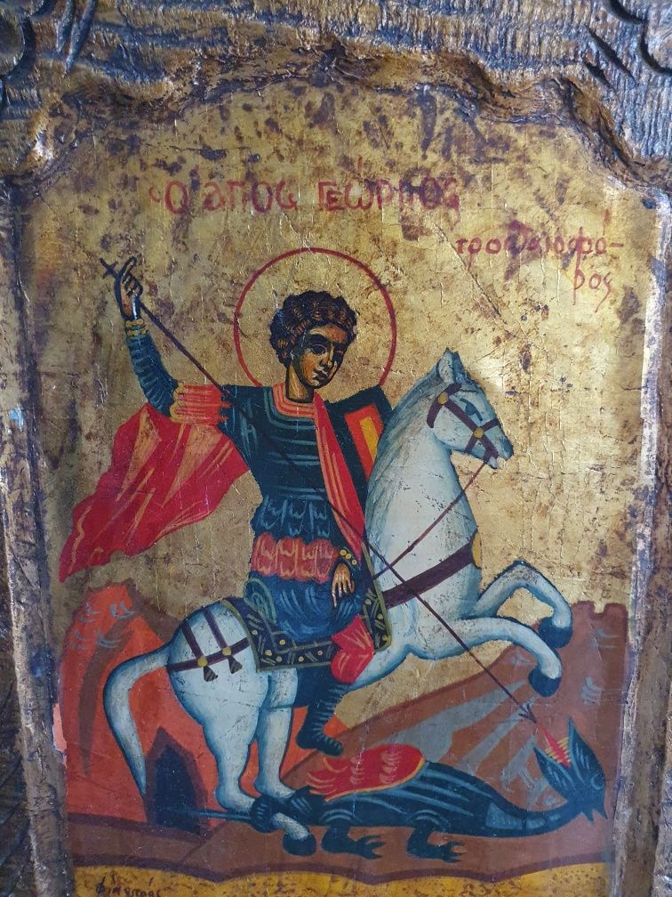 Icoana greceasca Sf Gheorghe omorand balaurul