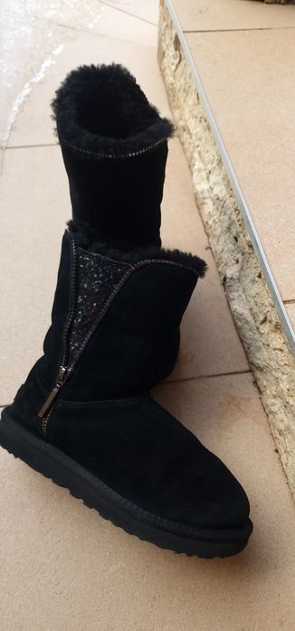 UGG classic Marice sequin zipper boot, piele intoarsa, negre, 38