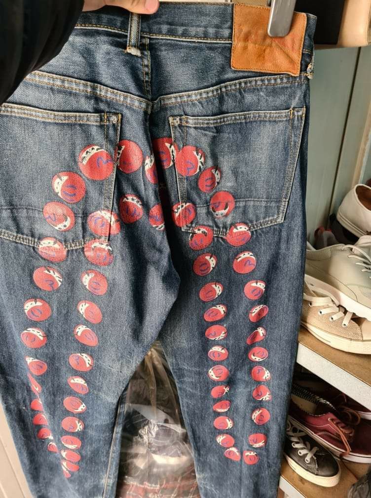 (SOLD)blugi EVISU red dots selvedge (ed hardy bape stussy y2k)