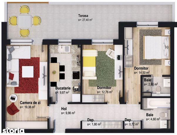 Apartament cu 3 camere - etaje intermediare