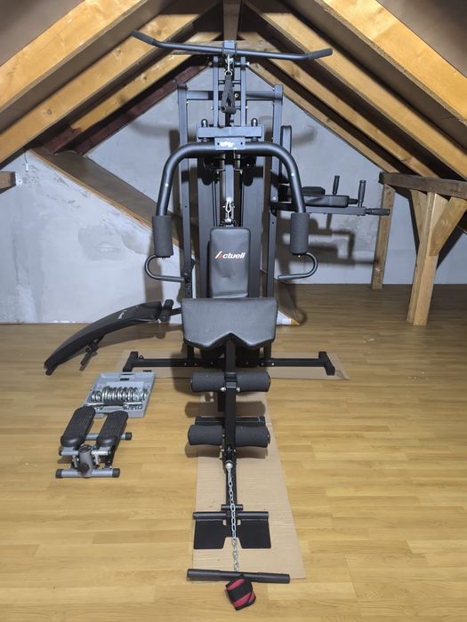 Aparat multifuncțional fitness, bonus steper și set gantere.
