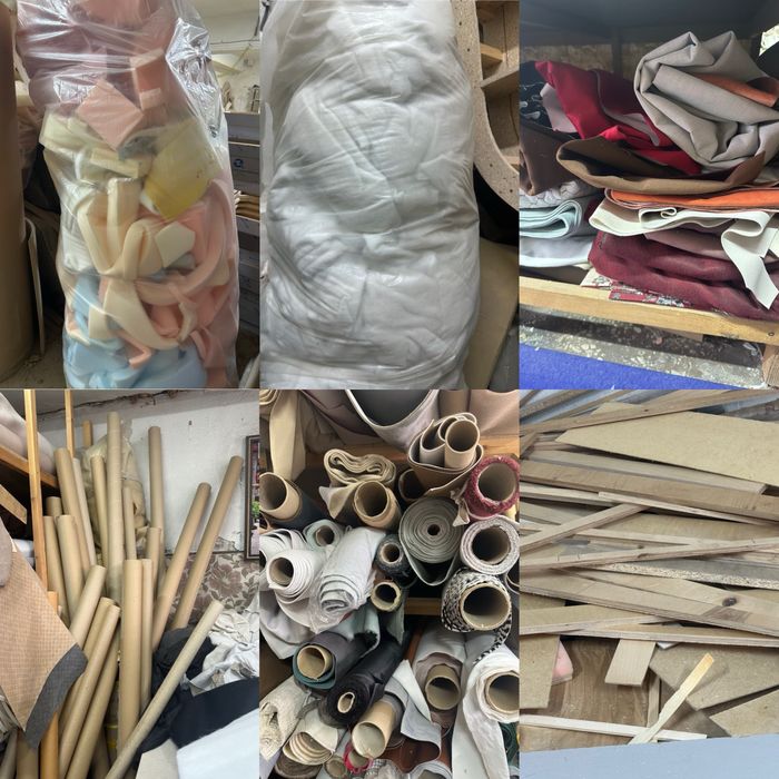 За символическую цену обрезки поролон, ткани, тубы, дрова