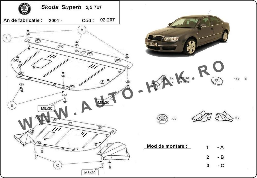 Scut motor metalic Skoda Superb 3U 2.5 TDI V6 2001-2008