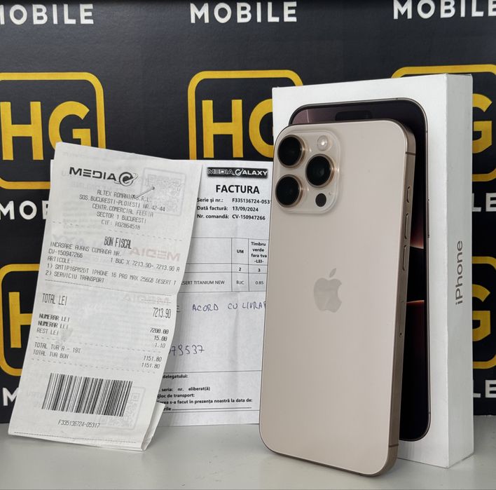 iPhone 16 Pro Max(Desert/Gold)-256GB, Impecabil, Factura+Garantie