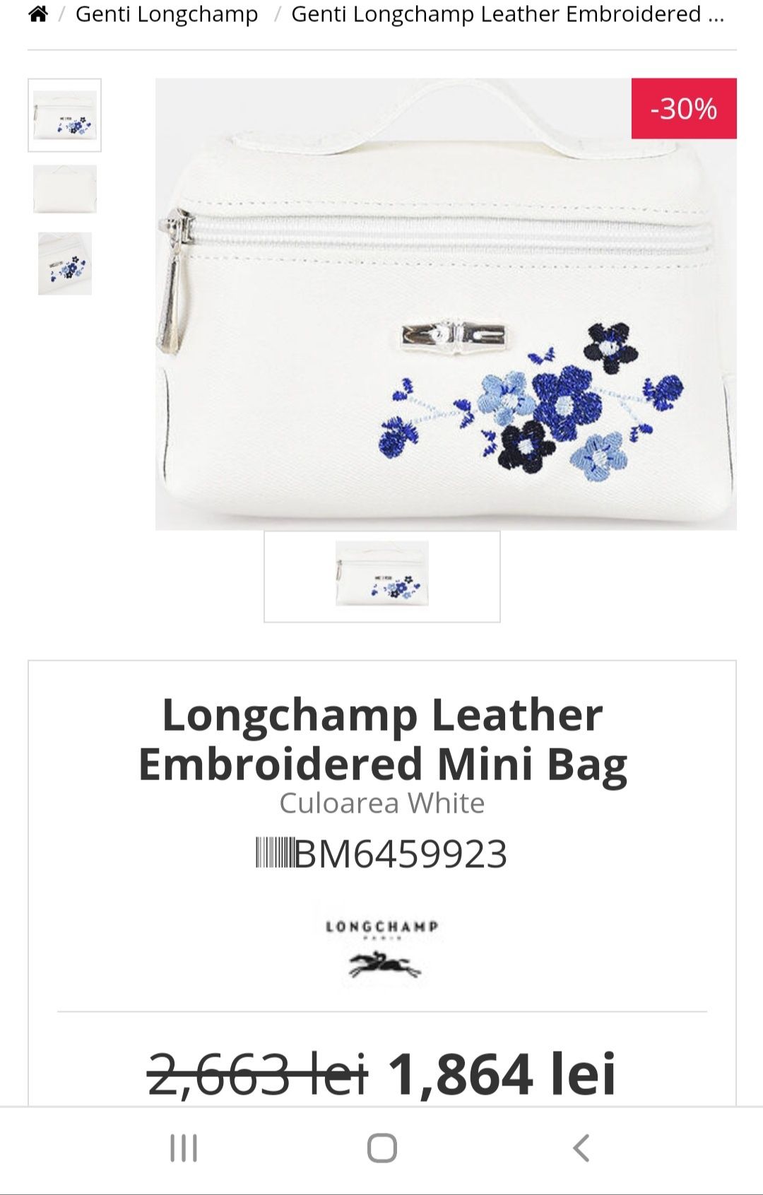 Geanta Longchamp,originala,blana,piele si cristale swarovski,noua