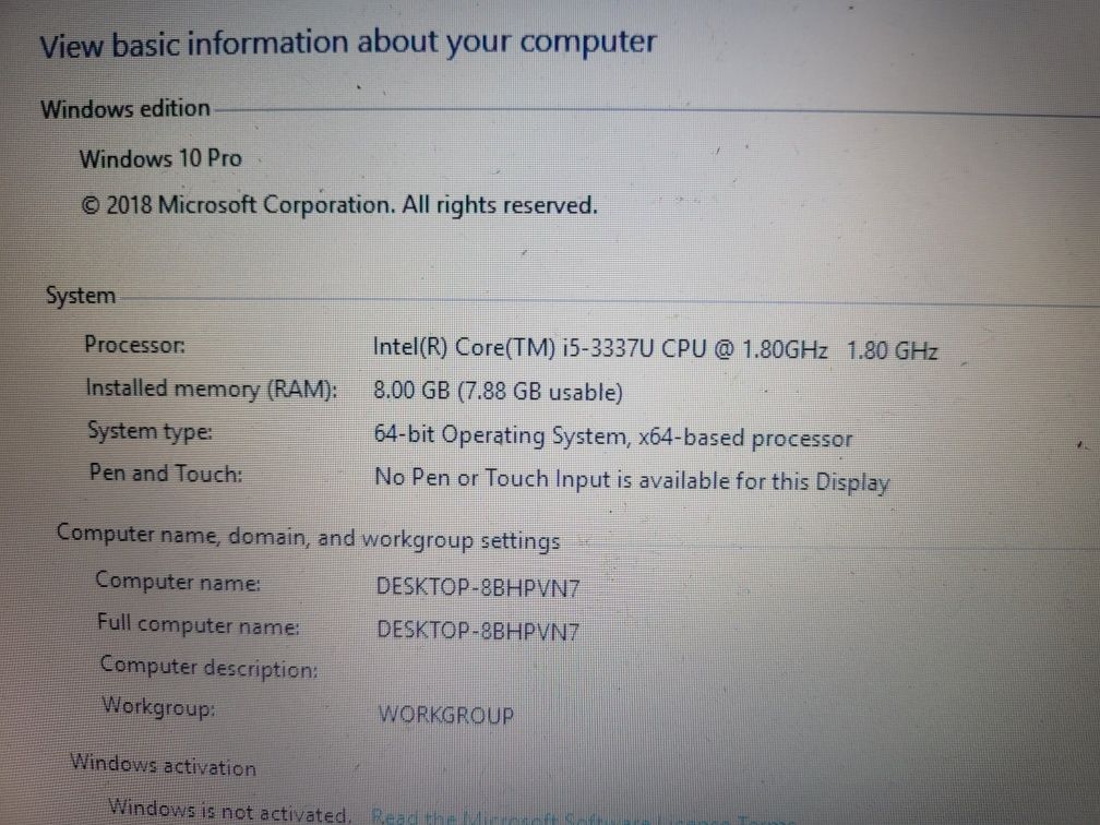Laptop Dell i5 8 giga ram HDD 500