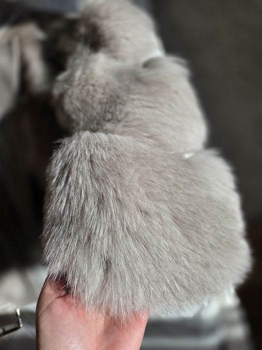 Blana naturala de vulpe cu piele naturala gri