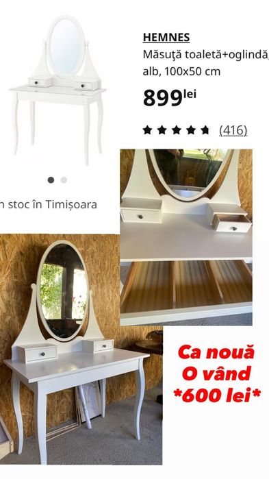 Masuta toaleta cu oglinda, Hemnes