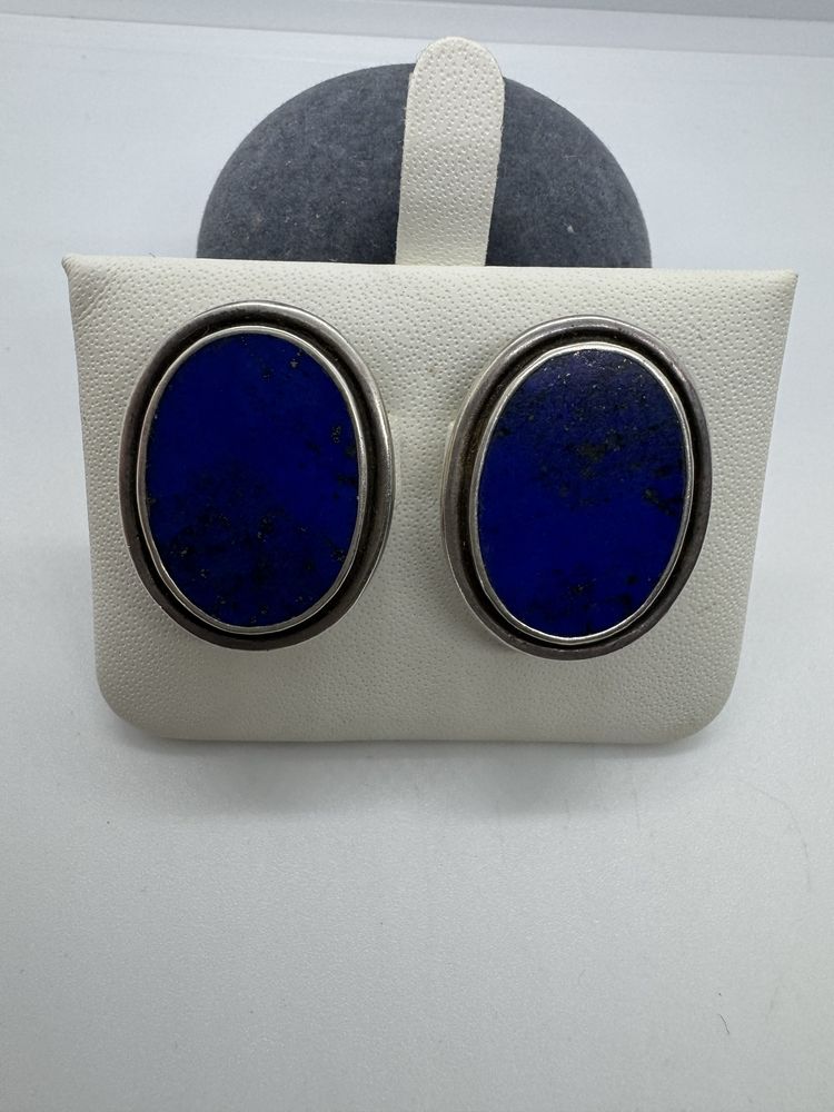Cercei clips din argint si lapis lazuli