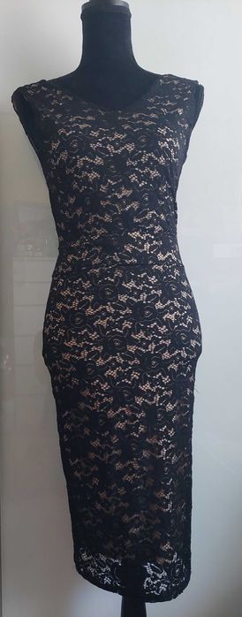 Rochie de seara ocazie de cocktail cu spatele gol dantela nude negru