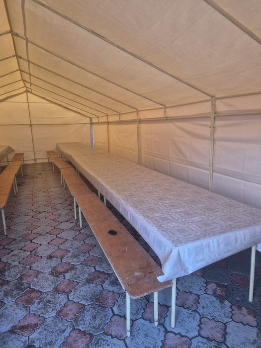 Аренда палатки в комплекте с посудой, столы и скамейки,  казан-ошак