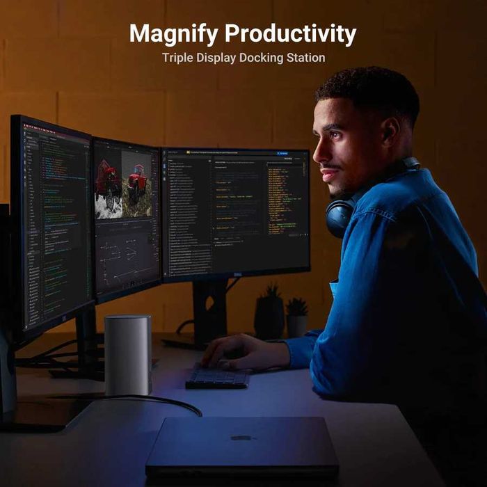 Док станция для MAC/Win Ugreen CM555 12в1 до 3 мониторов с Displaylink