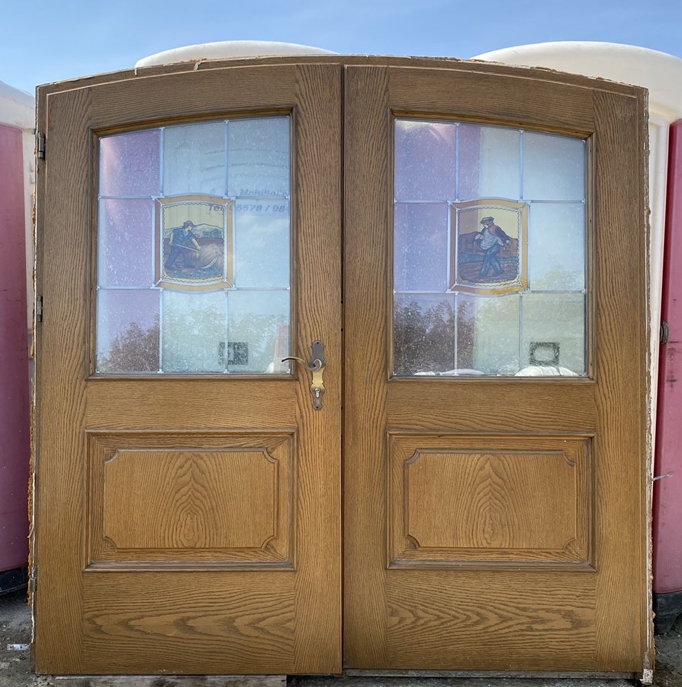 Usa casa firma intrare boltita lemn geam termo vitraliu H 220 x L 217