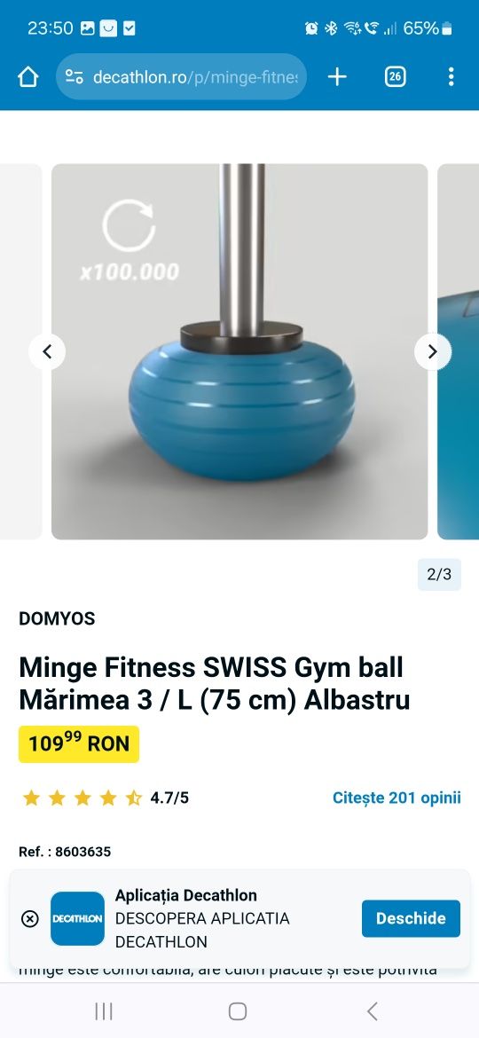 Minge Fitness SWISS Gym ball Mărimea 3 / L (75 cm) Albastru