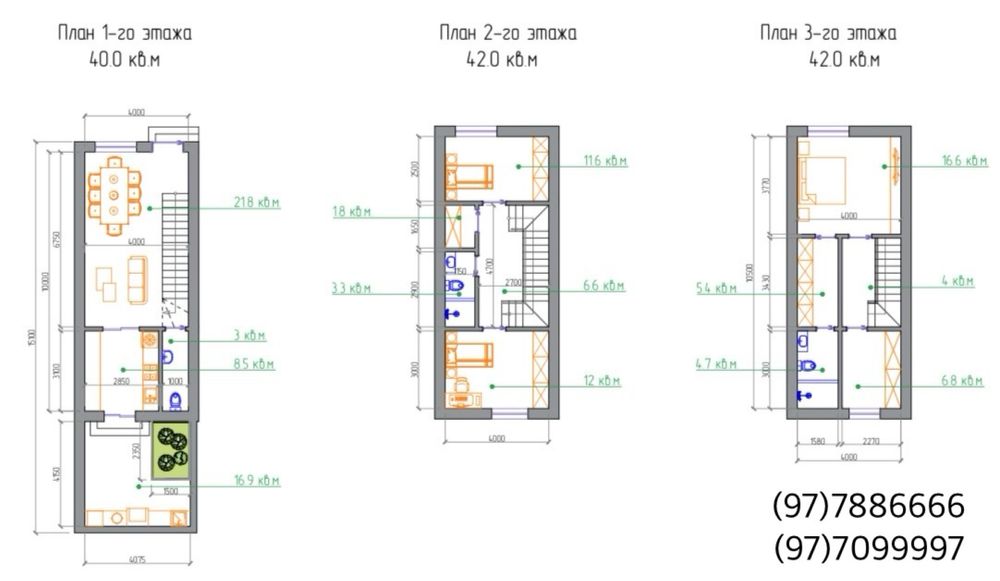 Коттедж-таунхауслар сотувда 3 қават 135 кв.м Миробод туманида