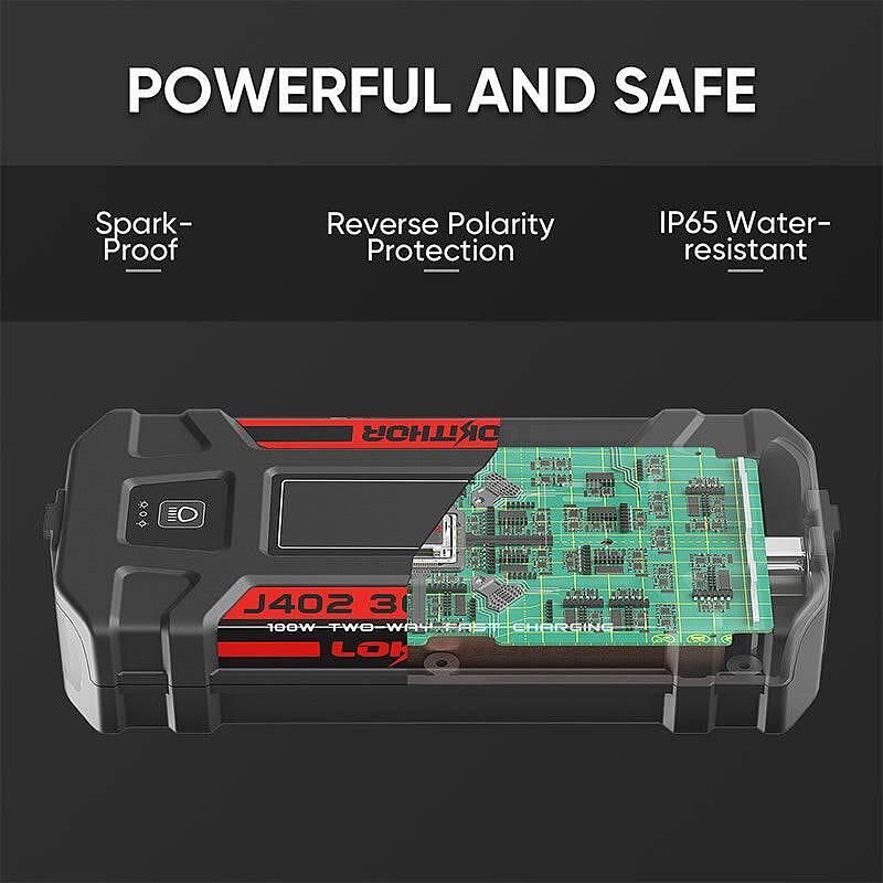 Jump starter lokithor j402 за двупосочно бързо зареждане, 3000amp