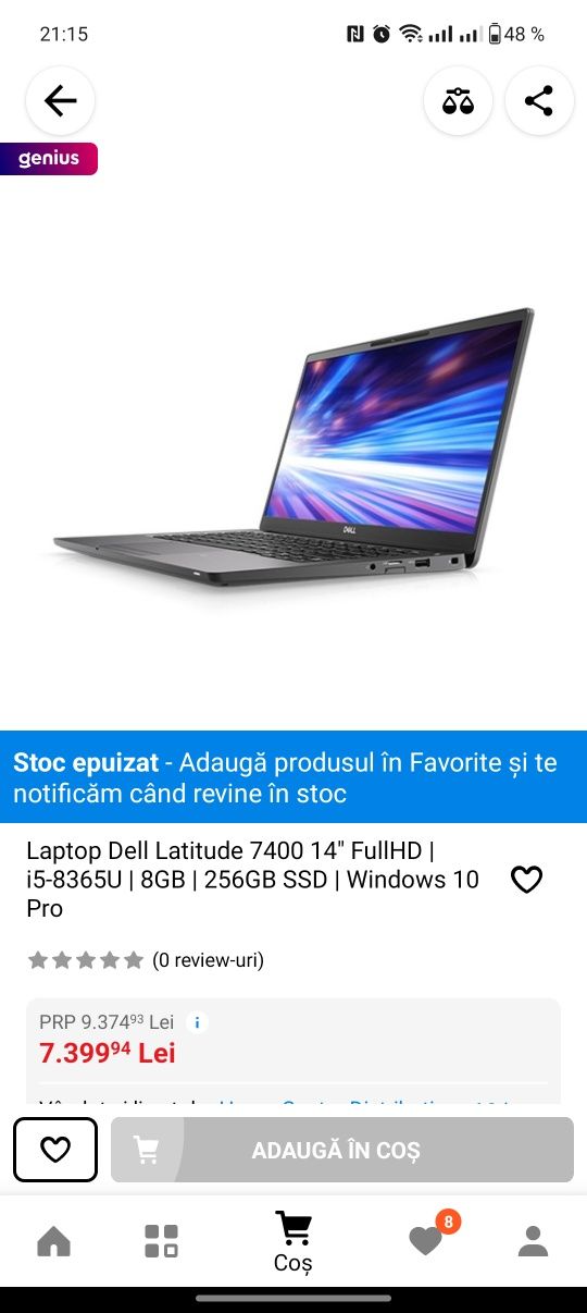 Laptop dell 7400,i5 gen8, 8Gb, ssd 256Gb, 14.1 Fhd