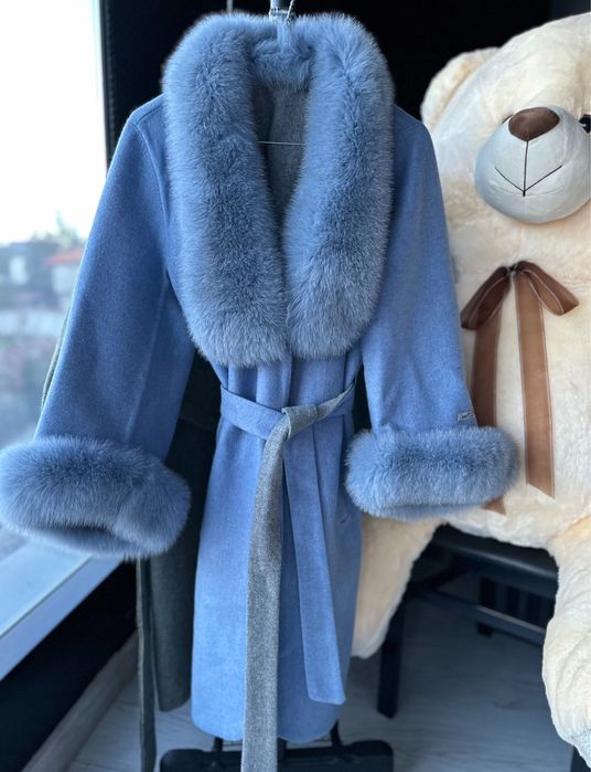 Естествена вълна с естествен косъм лисица синьо палто уникално, ново