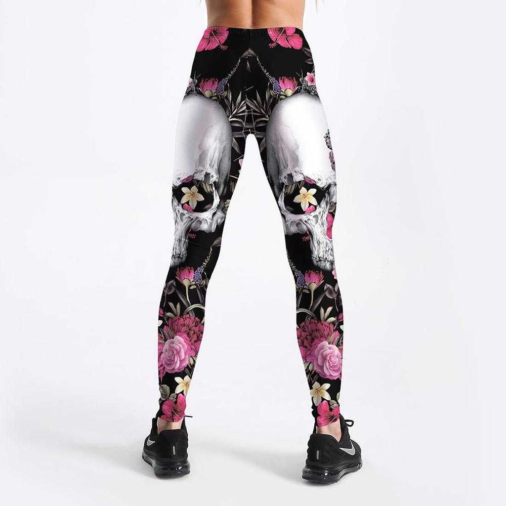 Colanti pantaloni spandex skull flower craniu flori