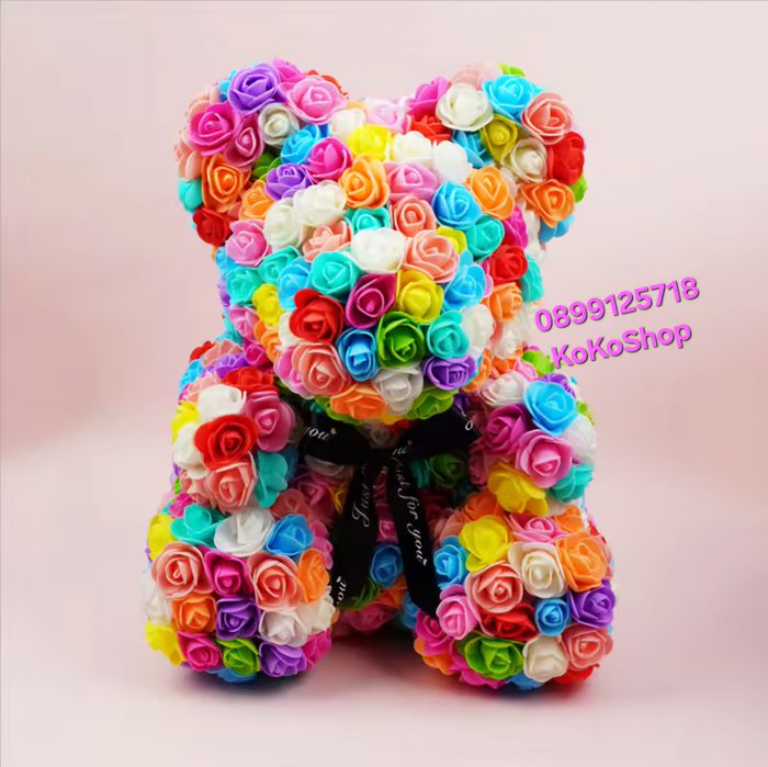Мече от рози 40 см.-червено,розово,бяло синьо