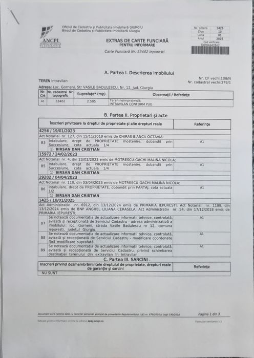 Teren 2505 m2 de vanzare posibilitate de parcelare
