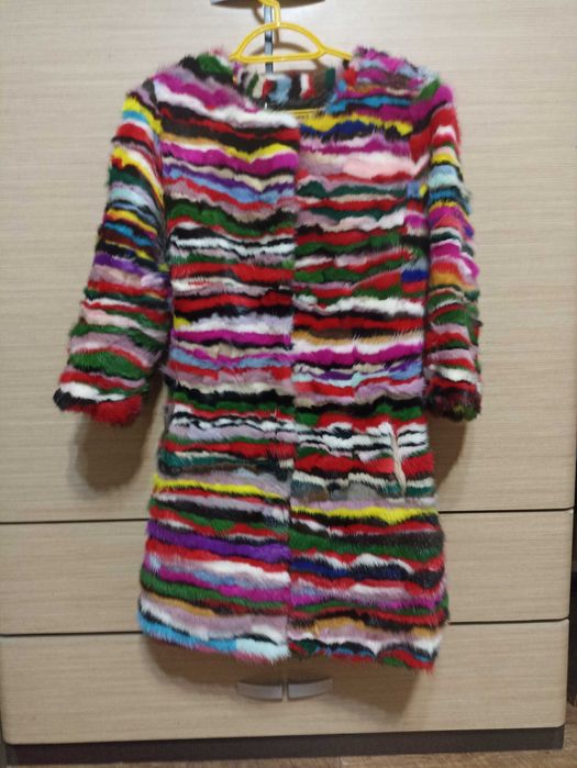 Шуба норковая, разноцветная, из лоскутов