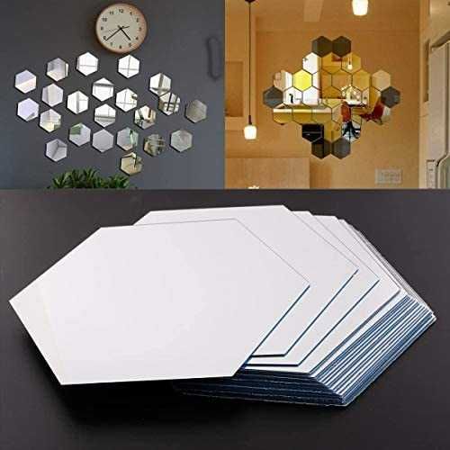 Set 10 Oglinzi din PVC Design Hexagon Silver M Size - Autoadezive!