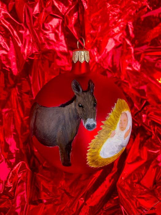 Glob de Crăciun din sticlă, pictat manual- Nașterea Domnului