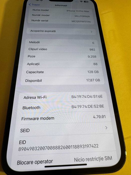 iPhone 13 Pro Max – 128 GB – Sierra Blue  Unic proprietar