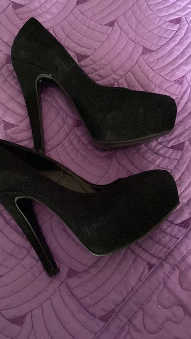 Pantofi cu toc și platforma, material piele